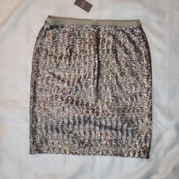 Women's J.Jill Sequin Pencil Skirt M Silver/Sterling - Picture 6 of 8